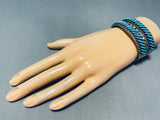 Slanted Turquoise!! Vintage Native American Zuni Sterling Silver Row Bracelet Cuff-Nativo Arts