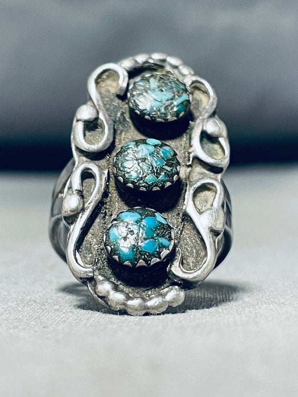 Unrivaled Vintage Native American Navajo Turquoise Chip Inlay Sterling Silver Ring-Nativo Arts