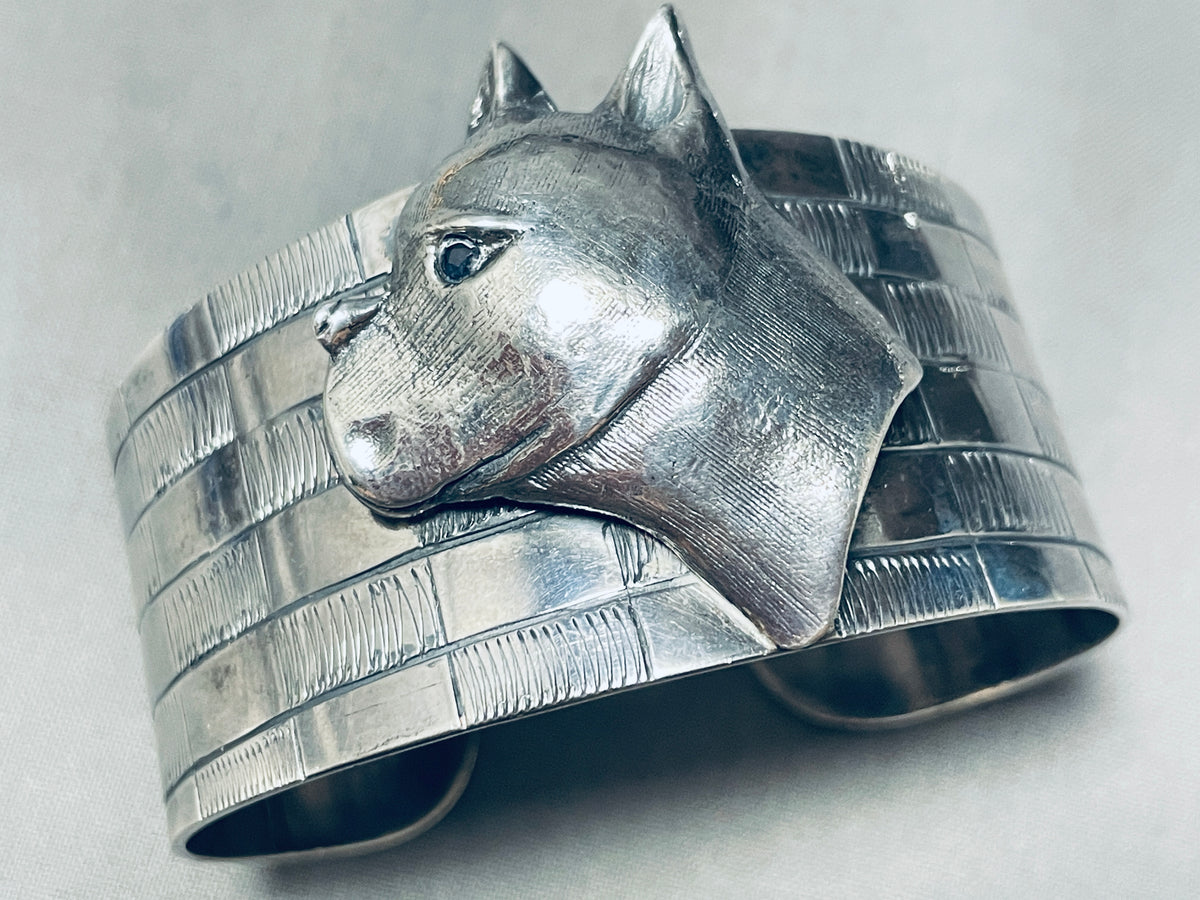 Dog Extremely Detailed Vintage Sterling Silver Bracelet Cuff 