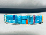 6.5 inch wrist Native American Navajo Turquoise Sterling Silver Bracelet Signed T. Yazzie-Nativo Arts