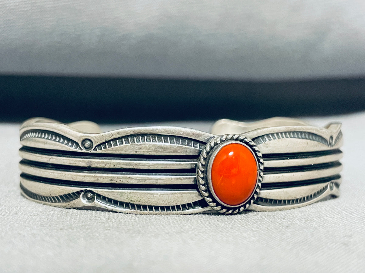 Charming Vintage Native American Navajo Coral Sterling Silver Bracelet ...