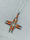 Special Vintage Native American Zuni Coral Sterling Silver Cross Necklace-Nativo Arts