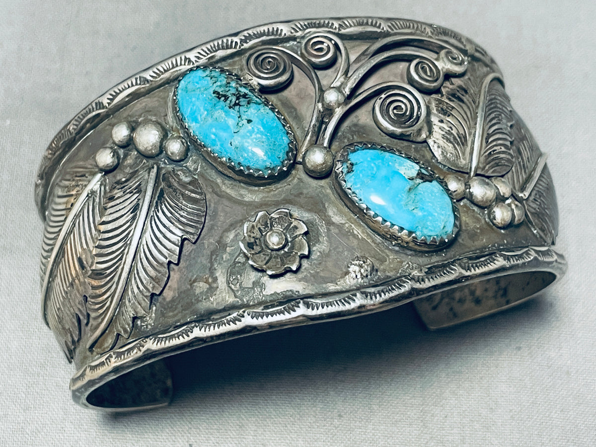 Opulent Vintage Native American Navajo Blue Gem Turquoise Sterling