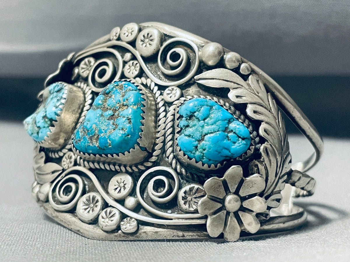 Towering Vintage Native American Navajo Leaf Turquoise Sterling Silver ...