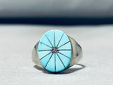 Unique Vintage Native American Zuni Blue Gem Turquoise Sterling Silver Ring-Nativo Arts