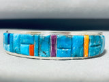 6.5 inch wrist Native American Navajo Turquoise Sterling Silver Bracelet Signed T. Yazzie-Nativo Arts