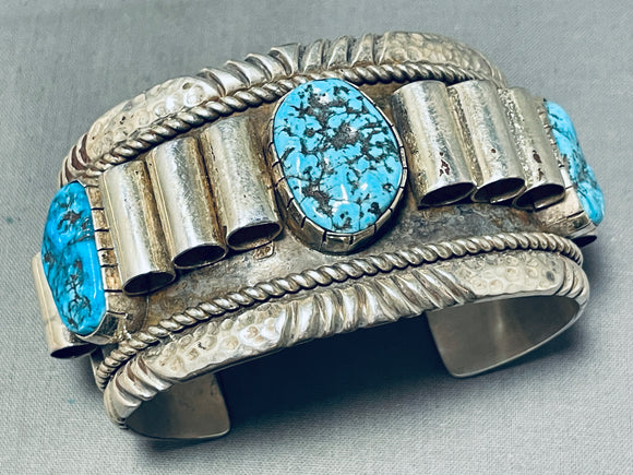 Tubular!!!! One Of One Vintage Native American Navajo Turquoise Sterling Silver Bracelet