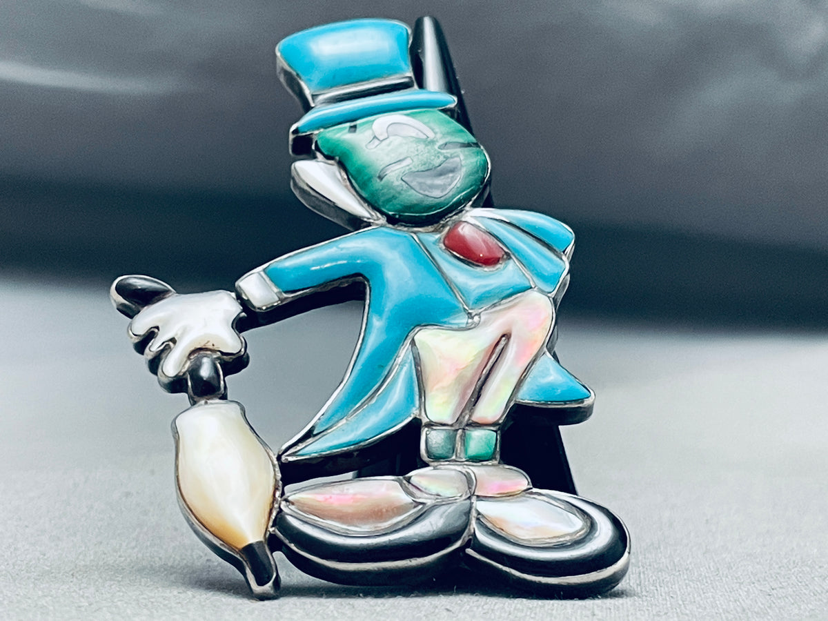 Jiminy Cricket Vintage Native American Navajo Turquoise Inlay
