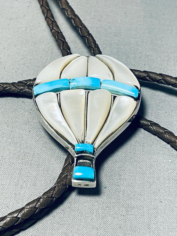 Hot Air Balloon!! Vintage Native American Navajo Turquoise Sterling Silver Bolo Tie-Nativo Arts