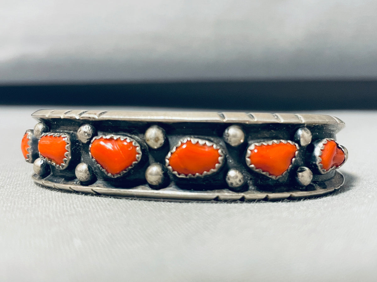 Beautiful Vintage Native American Navajo Coral Sterling Silver Bracele ...