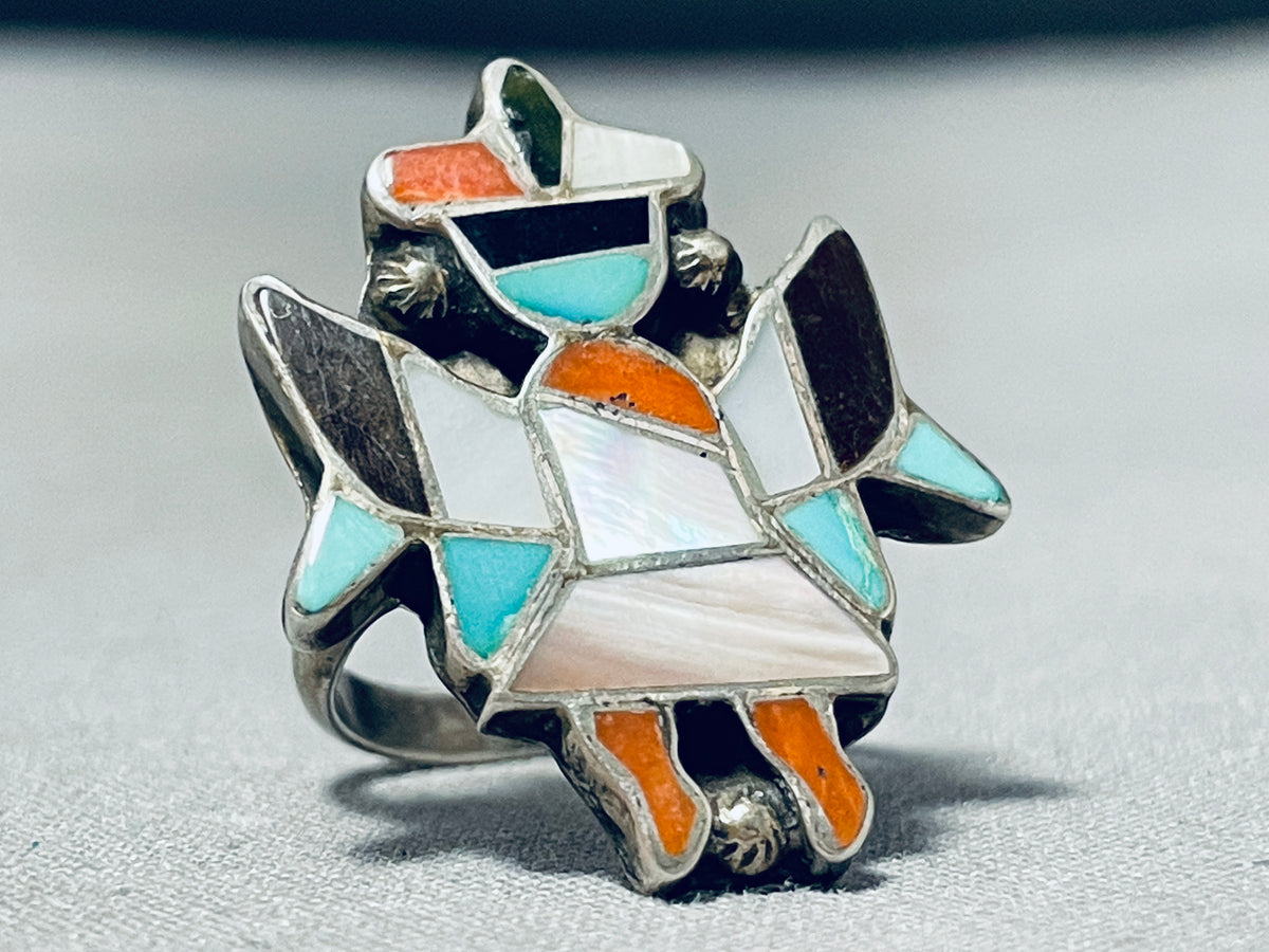 Astonishing Vintage Native American Zuni Turquoise Sterling Silver Ring  Signed