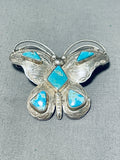 Whimsical Vintage Native American Navajo Blue Gem Turquoise Sterling Silver Butterfly Pin-Nativo Arts