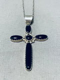 Sparkling Vintage Native American Hopi Onyx Sterling Silver Cross Necklace-Nativo Arts