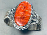 Signed Native American Navajo Spiny Oyster Sterling Silver Bracelet-Nativo Arts