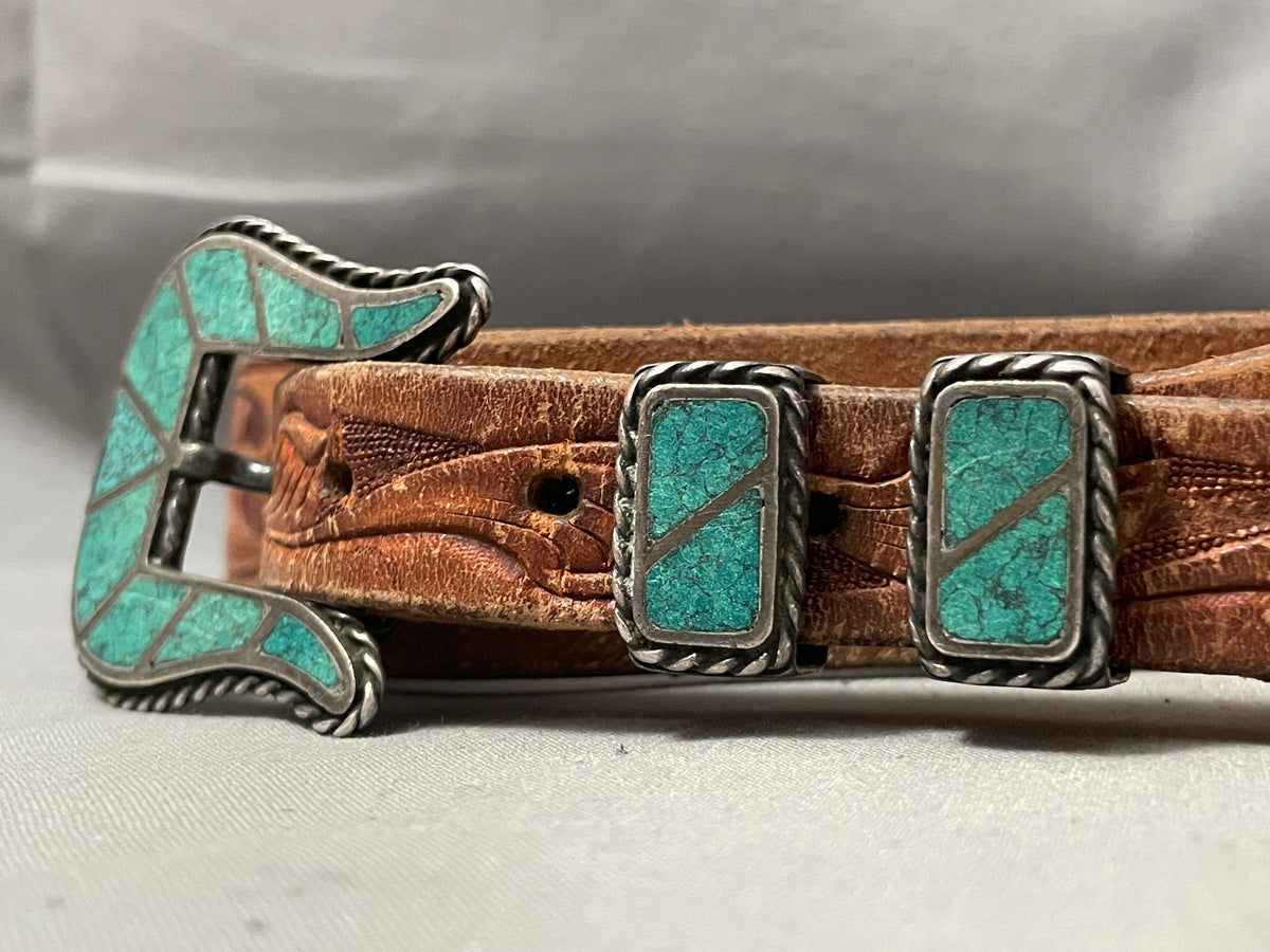 Early 1900's Vintage Native American Navajo Turquoise Inlay
