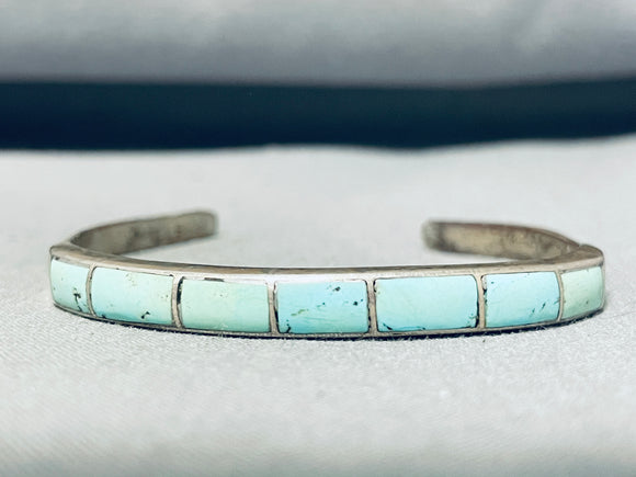 Elegant Vintage Native American Navajo Blue Gem Turquoise Sterling Silver Bracelet-Nativo Arts