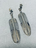 Best Vintage Native American Navajo Signed Sterling Silver Large Feather Earrings-Nativo Arts