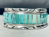 Native American 6 Inch Wrist Vintage Zuni Long Channel Turquoise Inlay Sterling Silver Bracleet-Nativo Arts