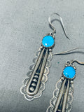 Unforgettable Vintage Native American Navajo Pilot Mountain Turquoise Sterling Silver Earrings-Nativo Arts