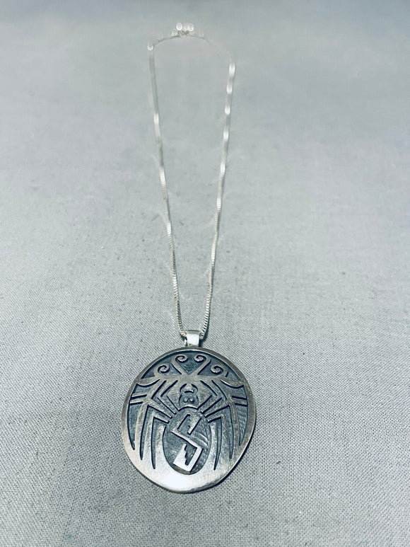 Important Vintage Native American Hopi Signed Sterling Silver Spider Necklace-Nativo Arts