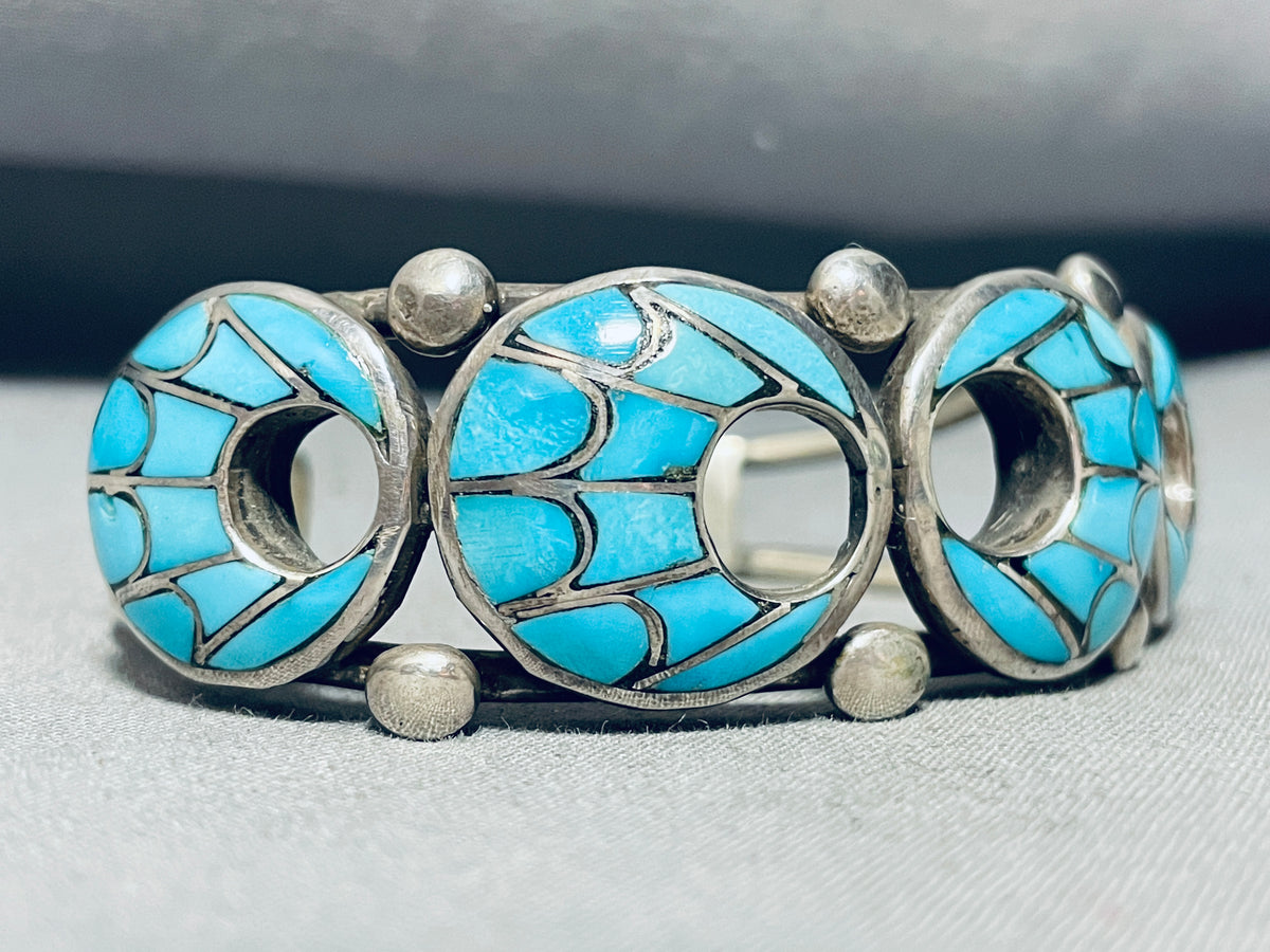 Important Vintage Native American Zuni Turquoise Sterling Silver Inlay ...