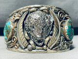 Old Buffalo Love!! Vintage Native American Navajo Turquoise Sterling Silver Bracelet-Nativo Arts