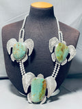 270 Grams Tutrle Native American Navajo Turquoise Sterling Silver Squahs Blossom Necklace-Nativo Arts