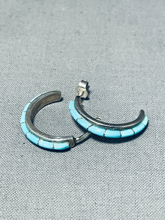 Gorgeous Vintage Native American Zuni Blue Gem Turquoise Sterling Silver Earrings-Nativo Arts