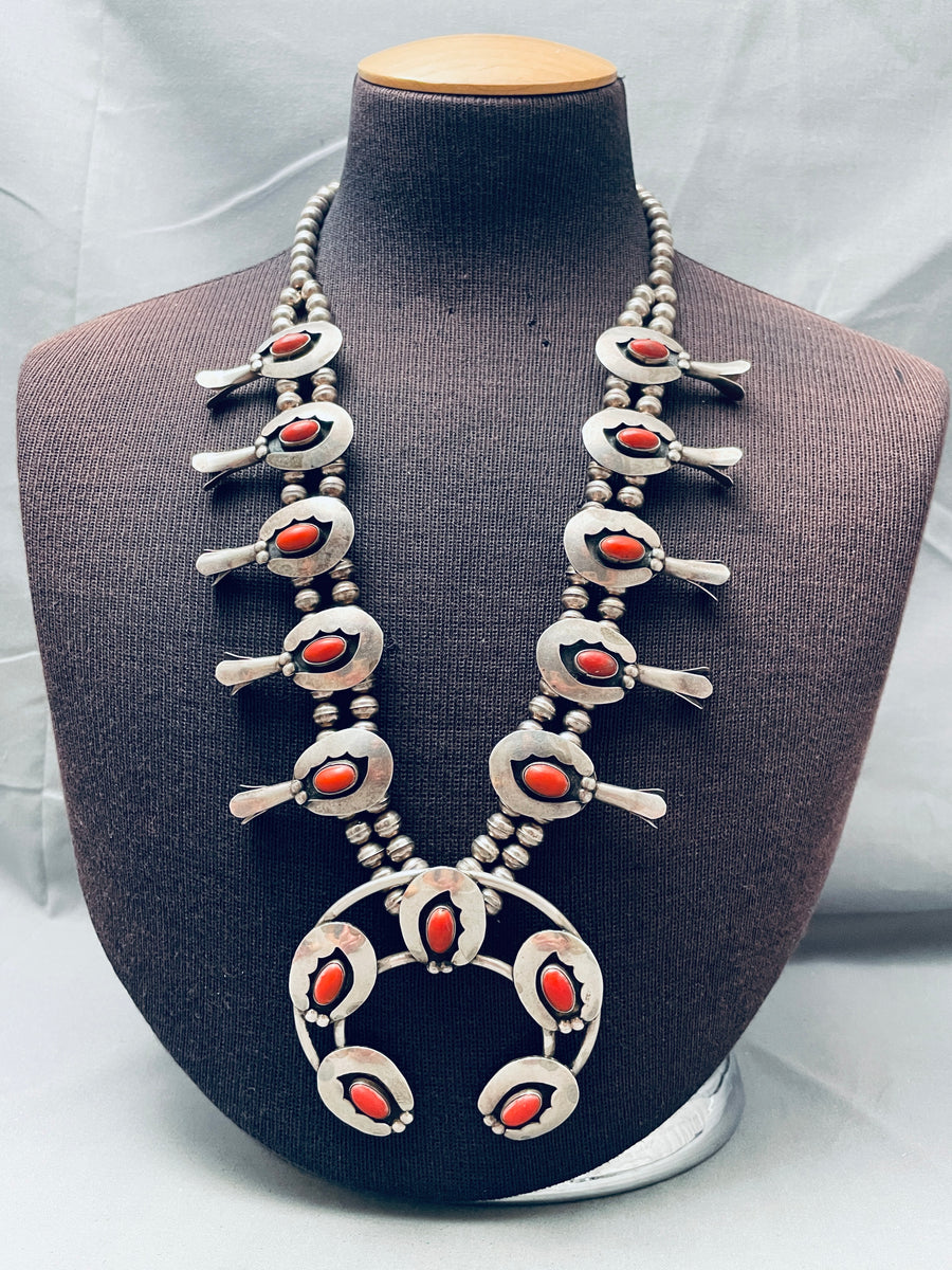 Fab Authentic Vintage Native American Navajo Coral Sterling Silver