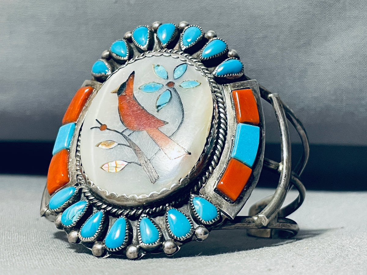 Leo Harvey!! Vintage Native American Navajo Cardinal Turquoise