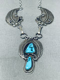 Ornate Vintage Native American Navajo 2 Morenci Turquoise Sterling Silver Necklace-Nativo Arts