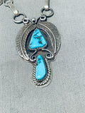 Ornate Vintage Native American Navajo 2 Morenci Turquoise Sterling Silver Necklace-Nativo Arts