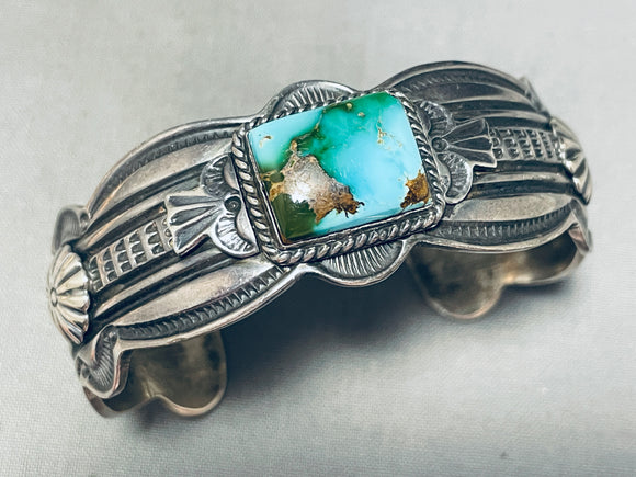 Dave Reeves Important Vintage Native American Navajo Turquoise Sterling Silver Bracelet