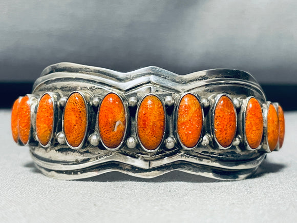 Lest James Long Coral Vintage Native American Navajo Sterling Silver Bracelet