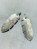Traditional Vintage Native American Navajo Sterling Silver Large Feather Pendant Earrings-Nativo Arts