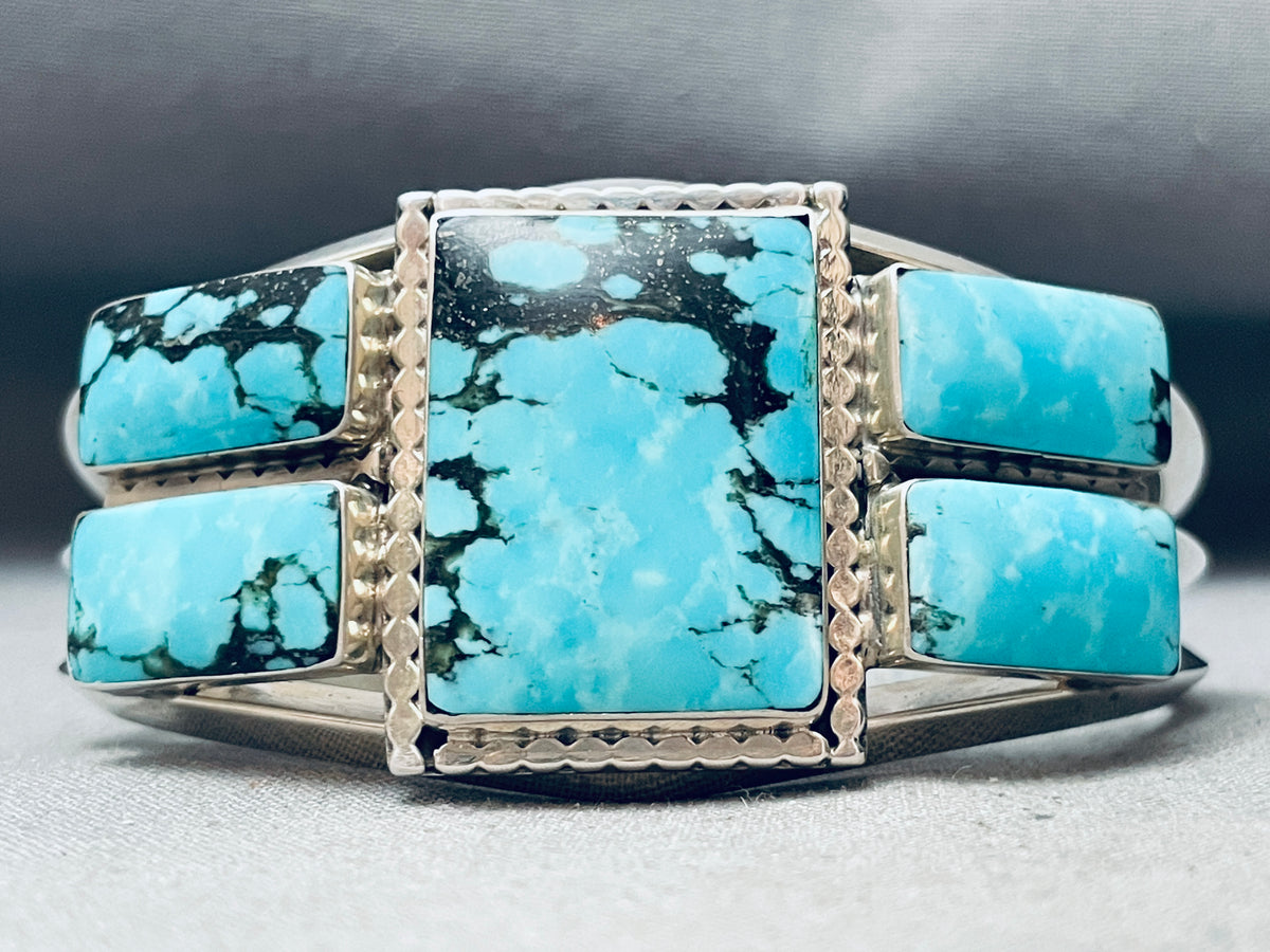 Superior Native American Navajo Squared Turquoise Sterling Silver Brac ...