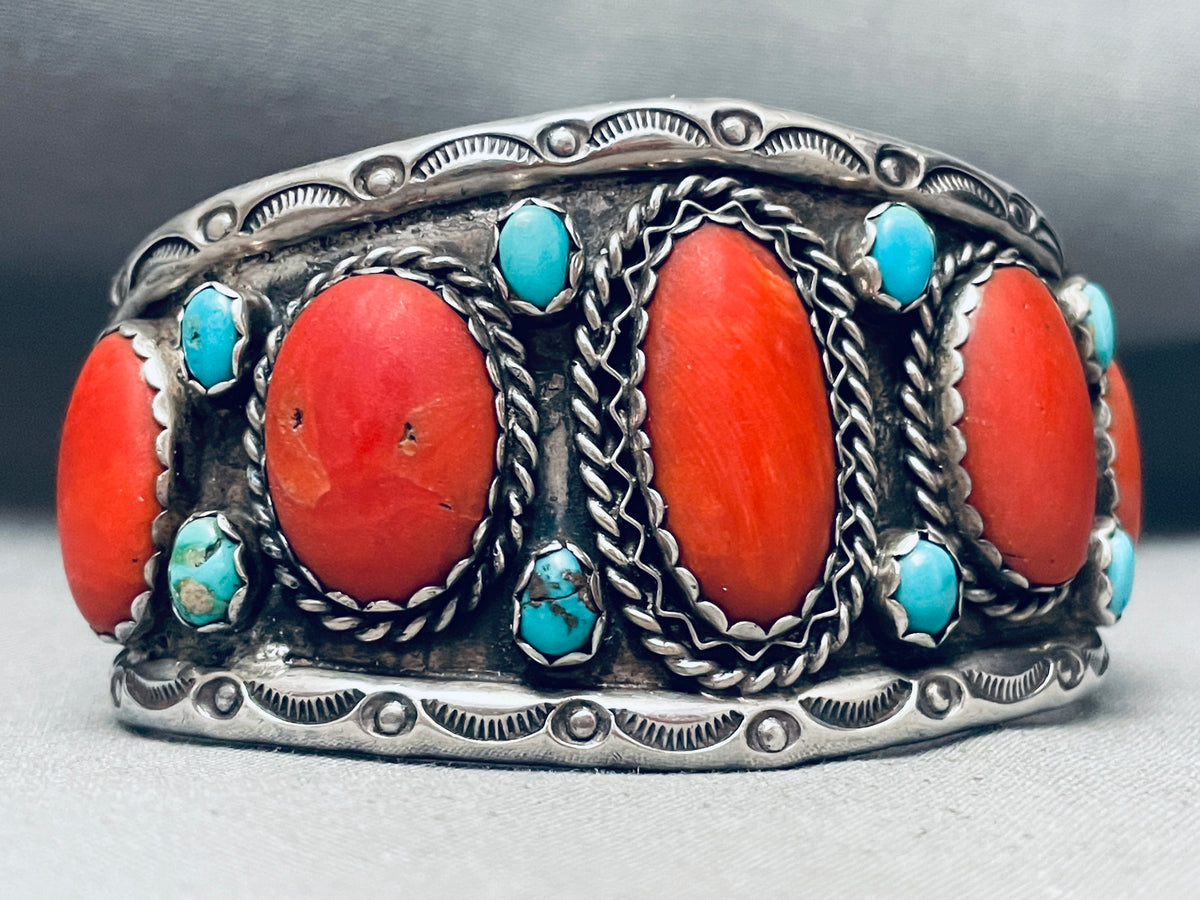 The Best Domed Coral Vintage Native American Navajo Sterling Silver Br ...
