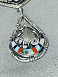 Native American One Of The Coolest Vintage Navajo Turquoise Inlay Sterling Silver Necklace-Nativo Arts