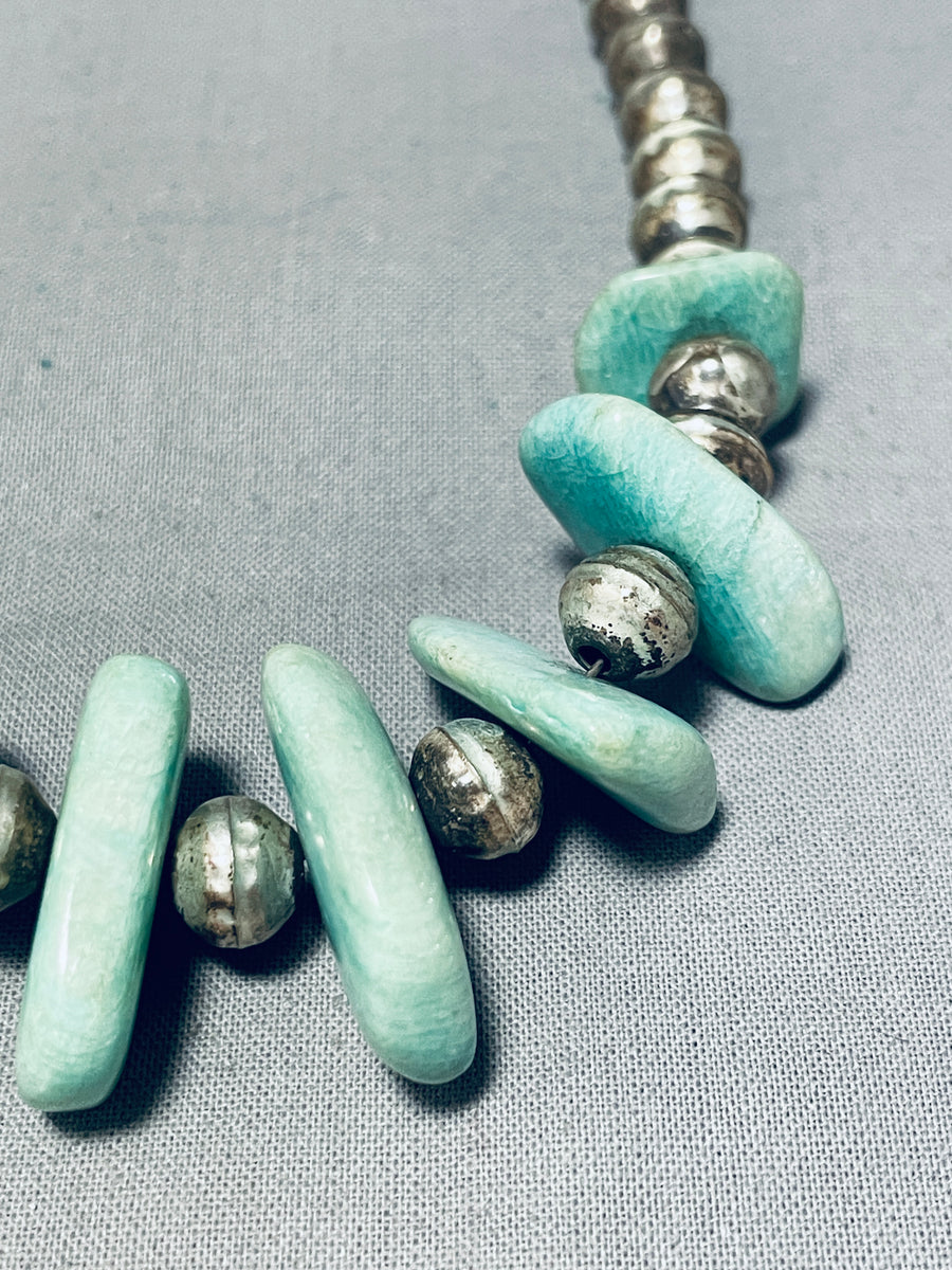 Incredible Vintage Native American Navajo Turquoise Nugget Sterling Silver  Bead Necklace