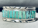 Native American 6 Inch Wrist Vintage Zuni Long Channel Turquoise Inlay Sterling Silver Bracleet-Nativo Arts