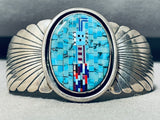 Nez Family Vintage Native American Navajo Turquoise Inlay Sterling Silver Bracelet-Nativo Arts
