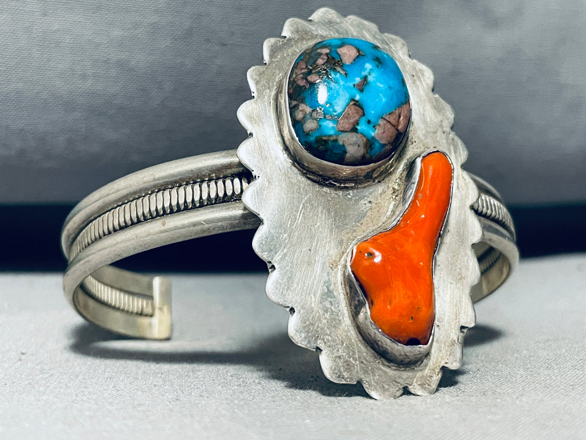 Morenci And Coral Chunk Vintage Native American Navajo Sterling Silver ...