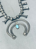 Very Very Old Vintage Native American Navajo Turquoise Sterling Silver Squash Blossom Necklace-Nativo Arts