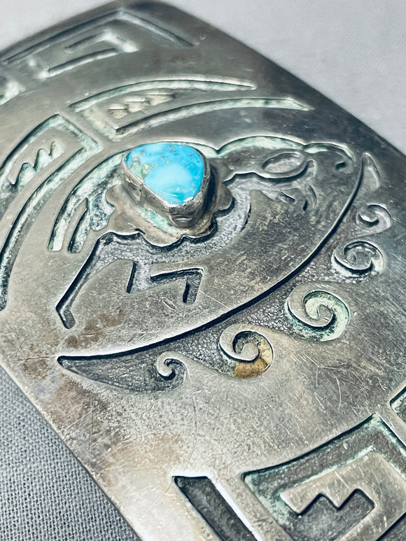 Symbolic Vintage Native American Navajo Turquoise Sterling Silver Inlay Buckle-Nativo Arts