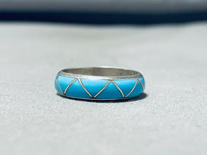 Beautiful Vintage Native American Navajo Inlay Sleeping Beauty Turquoise Sterling Silver Ring-Nativo Arts