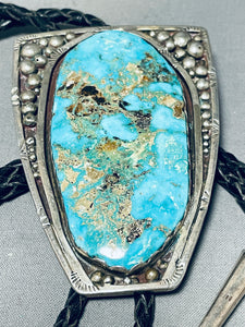 101 Grams Quality Heavy Vintage Native American Navajo Turquoise Sterling Silver Bolo Tie-Nativo Arts