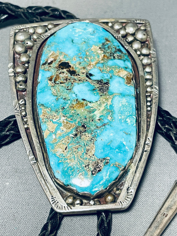 101 Grams Quality Heavy Vintage Native American Navajo Turquoise Sterling Silver Bolo Tie-Nativo Arts