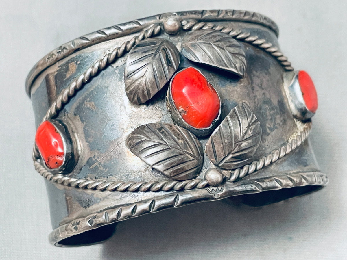 Huge Vintage Native American Navajo Sterling Silver Chunk Coral