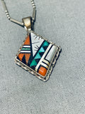Authentic Vintage Native American Zuni Turquoise Coral Inlay Sterling Silver Necklace-Nativo Arts