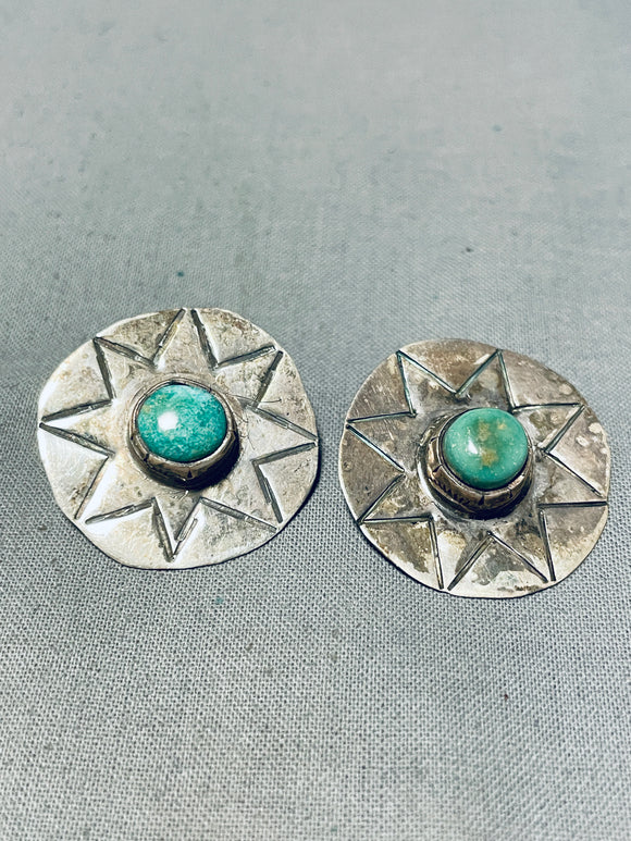 Signed Vintage Native American Navajo Royston Turquoise Sterling Silver Earrings-Nativo Arts